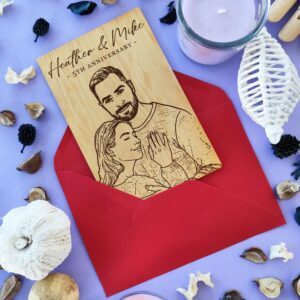 Custom Couple Portrait Wooden Card — main product photograph